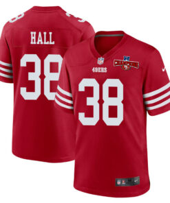 Kemon Hall 38 San Francisco 49ers NFC Champions Patch Game Men Jersey - Scarlet JS5879 nicesnker