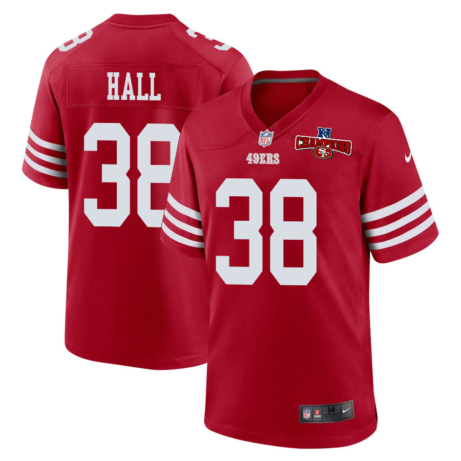 Kemon Hall 38 San Francisco 49ers NFC Champions Patch Game Men Jersey - Scarlet JS5879 nicesnker