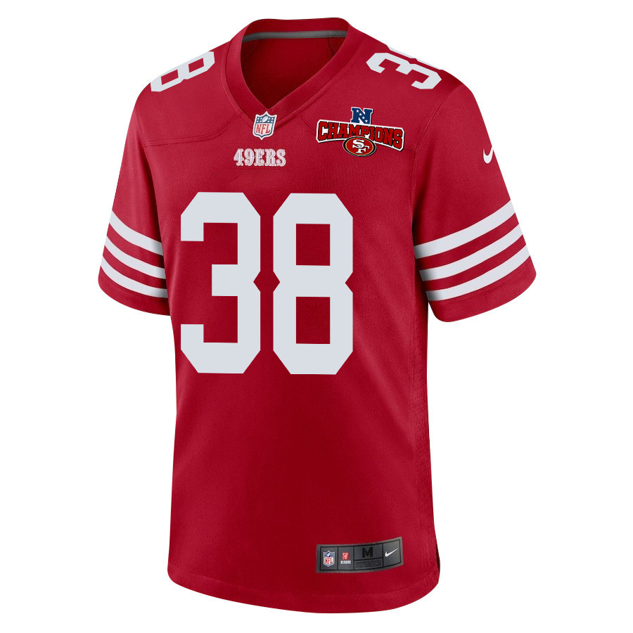 Kemon Hall 38 San Francisco 49ers NFC Champions Patch Game Men Jersey - Scarlet JS5879 nicesnker - Image 2