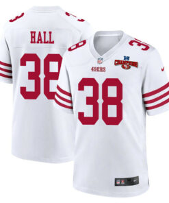 Kemon Hall 38 San Francisco 49ers NFC Champions Patch Game Men Jersey - White JS2263 nicesnker