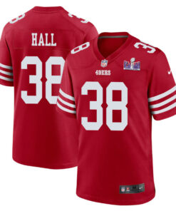 Kemon Hall 38 San Francisco 49ers Super Bowl LVIII Patch Game Men Jersey - Scarlet JS3529 nicesnker