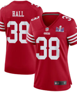 Kemon Hall 38 San Francisco 49ers Super Bowl LVIII Patch Game Women Jersey - Scarlet JS4240 nicesnker