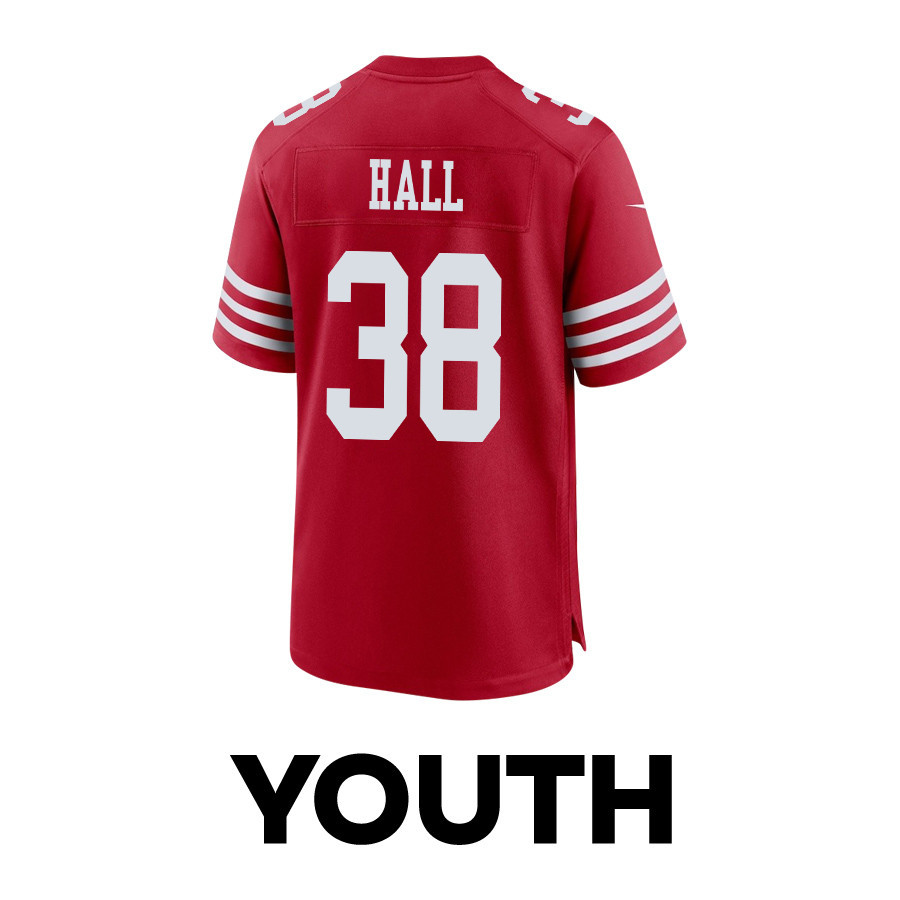 Kemon Hall 38 San Francisco 49ers Super Bowl LVIII Patch Game YOUTH Jersey - Scarlet JS1621 nicesnker - Image 3