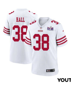 Kemon Hall 38 San Francisco 49ers Super Bowl LVIII Patch Game YOUTH Jersey - White JS4182 nicesnker