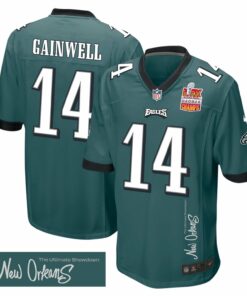 Kenneth Gainwell 14 Philadelphia Eagles Super Bowl LIX Champions Patch 'New Orleans - The Ultimate Showdown' EMBROIDERED Game Men Jersey - Midnight Green JS6836 nicesnker
