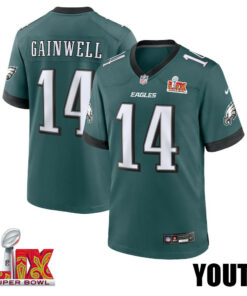 Kenneth Gainwell #14 Philadelphia Eagles Super Bowl LIX YOUTH Jersey - Midnight Green JS8425 nicesnker
