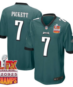 Kenny Pickett 7 Philadelphia Eagles Super Bowl LIX Champions Patch Game Men Jersey - Midnight Green JS6105 nicesnker