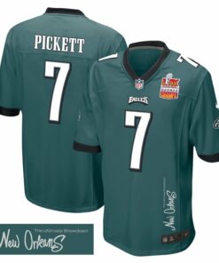 Kenny Pickett 7 Philadelphia Eagles Super Bowl LIX Champions Patch 'New Orleans - The Ultimate Showdown' EMBROIDERED Game Men Jersey - Midnight Green JS8422 nicesnker