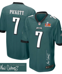 Kenny Pickett 7 Philadelphia Eagles Super Bowl LIX 'New Orleans - The Ultimate Showdown' EMBROIDERED Game Men Jersey - Midnight Green JS1780 nicesnker