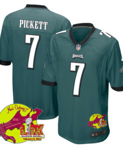 Kenny Pickett 7 Philadelphia Eagles Super Bowl LIX New Orleans Patch Game Men Jersey - Midnight Green JS6833 nicesnker