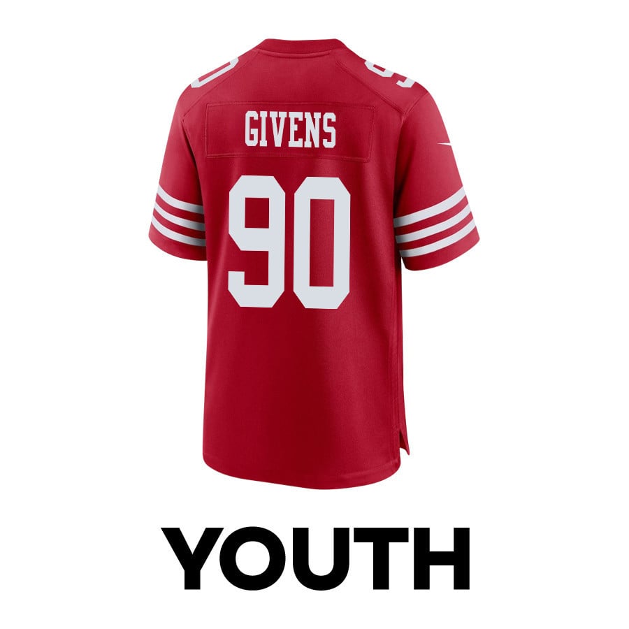 Kevin Givens 90 San Francisco 49ers Super Bowl LVIII Patch Game YOUTH Jersey - Scarlet JS4150 nicesnker - Image 3