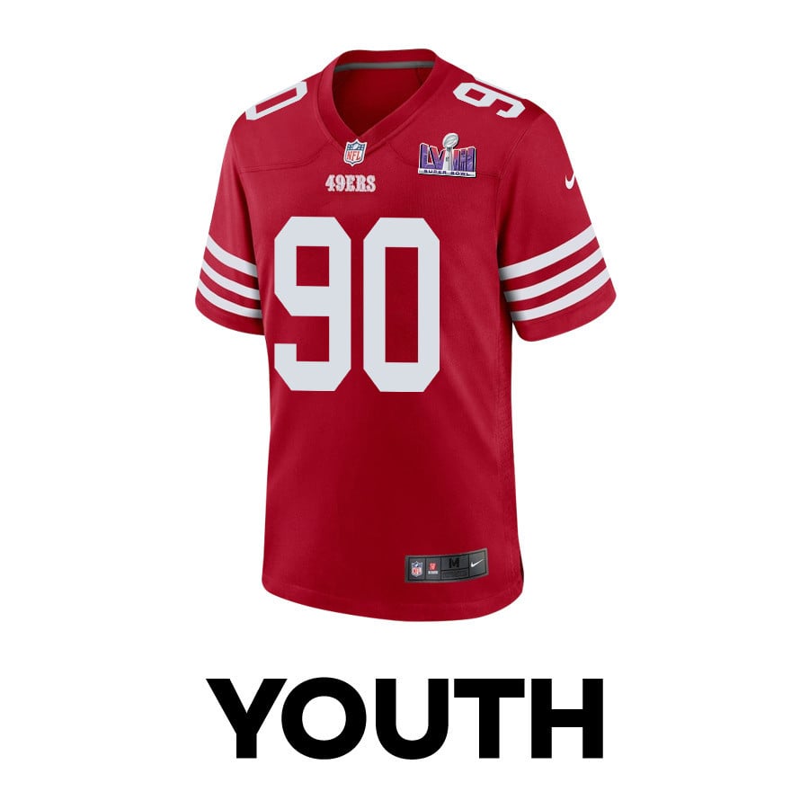 Kevin Givens 90 San Francisco 49ers Super Bowl LVIII Patch Game YOUTH Jersey - Scarlet JS4150 nicesnker - Image 2