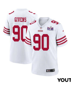 Kevin Givens 90 San Francisco 49ers Super Bowl LVIII Patch Game YOUTH Jersey - White JS8161 nicesnker