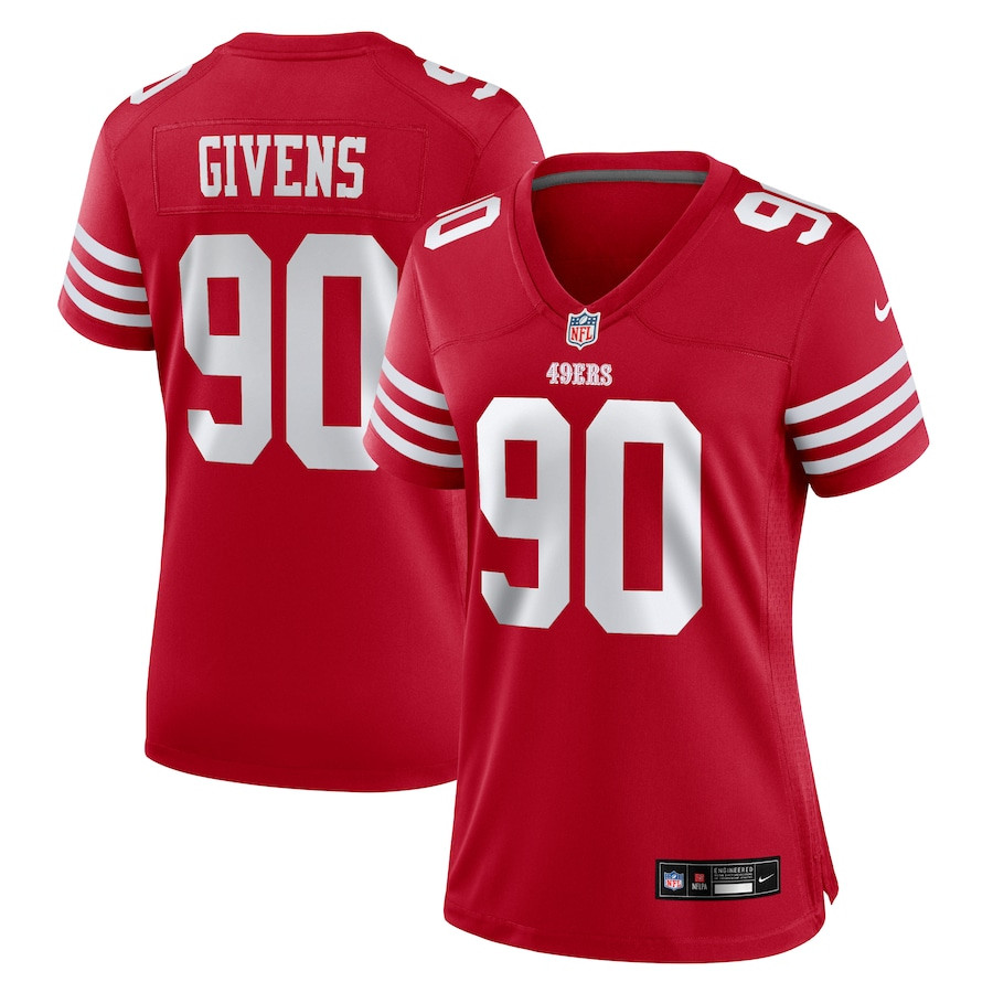 Kevin Givens 90 San Francisco 49ers Women's Game Jersey - Scarlet JS7270 nicesnker