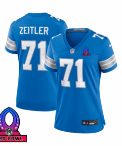 Kevin Zeitler 71 Detroit Lions 2025 Pro Bowl Patch Women Game Jersey - Blue JS4804 nicesnker