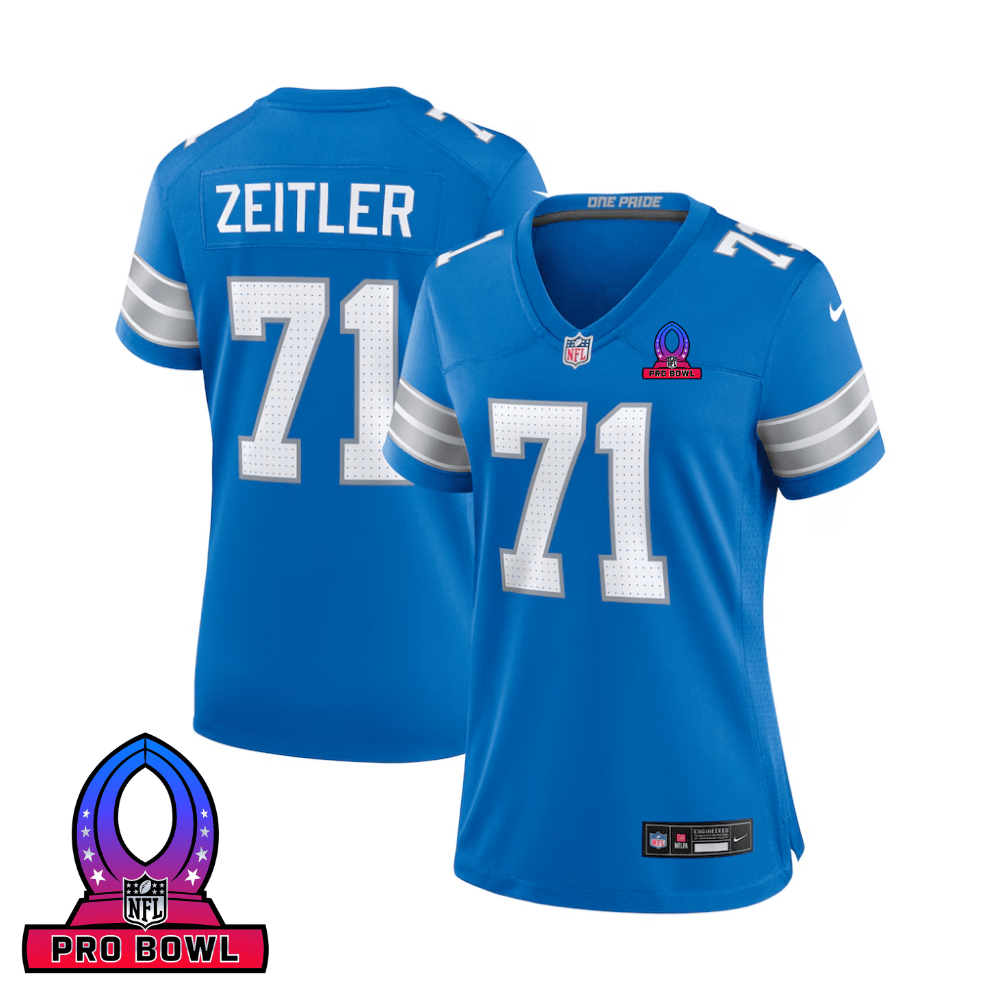 Kevin Zeitler 71 Detroit Lions 2025 Pro Bowl Patch Women Game Jersey - Blue JS4804 nicesnker