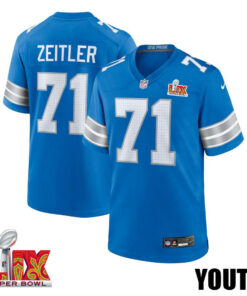 Kevin Zeitler #71 Detroit Lions Super Bowl LIX YOUTH Jersey - Blue JS1853 nicesnker