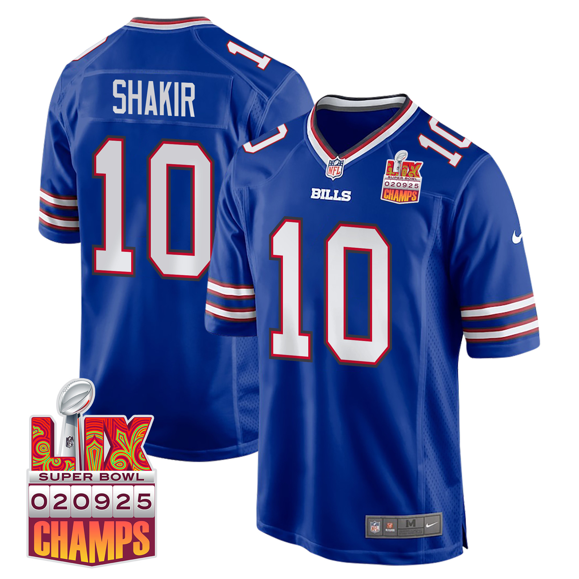 Khalil Shakir 10 Buffalo Bills Super Bowl LIX Champions Patch Game Men Jersey - Royal JS8100 nicesnker