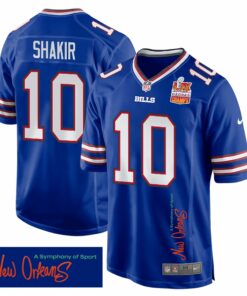 Khalil Shakir 10 Buffalo Bills Super Bowl LIX Champions Patch 'New Orleans - A Symphony of Sport' EMBROIDERED Game Men Jersey - Royal JS5212 nicesnker