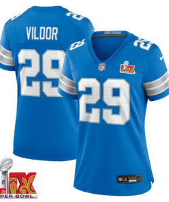 Kindle Vildor #29 Detroit Lions Super Bowl LIX Women's Jersey - Blue JS4791 nicesnker