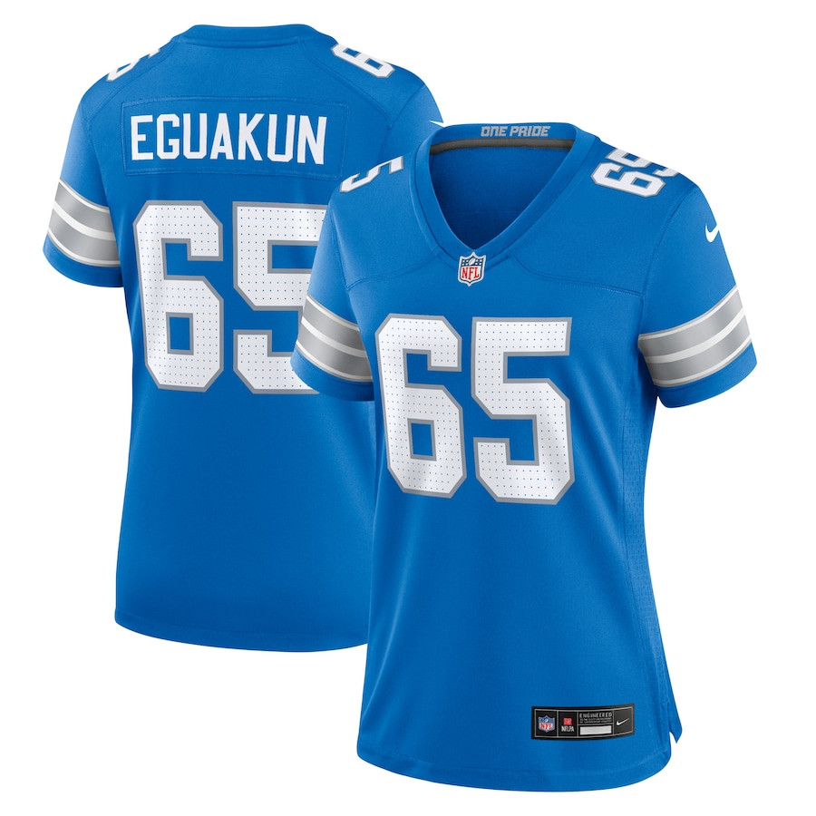 Kingsley Eguakun 65 Detroit Lions Women's Game Jersey - Blue JS6403 nicesnker