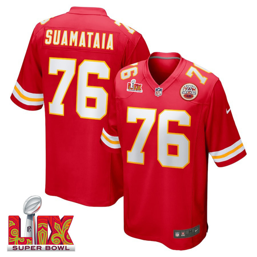 Kingsley Suamataia #76 Kansas City Chiefs Super Bowl LIX Jersey - Men's - Red JS2741 nicesnker