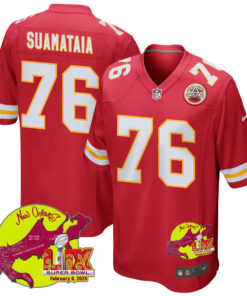 Kingsley Suamataia 76 Kansas City Chiefs Super Bowl LIX New Orleans Patch Game Men Jersey - Red JS8801 nicesnker