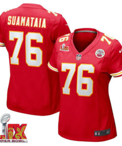 Kingsley Suamataia #76 Kansas City Chiefs Super Bowl LIX Women's Jersey - Red JS1521 nicesnker