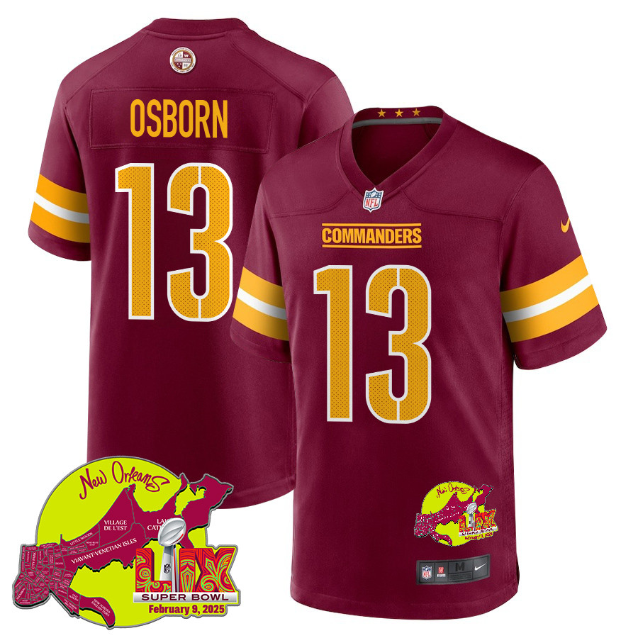 K.J. Osborn 13 Washington Commanders Super Bowl LIX New Orleans Patch Game Men Jersey - Burgundy JS5464 nicesnker