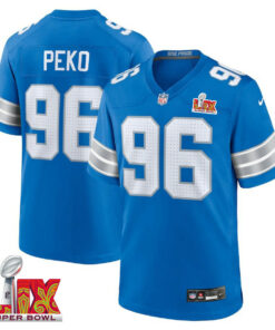 Kyle Peko #96 Detroit Lions Super Bowl LIX Jersey - Men's - Blue JS4491 nicesnker