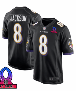 Lamar Jackson 8 Baltimore Ravens 2025 Pro Bowl Patch Alternate Game Men Jersey - Black JS3831 nicesnker
