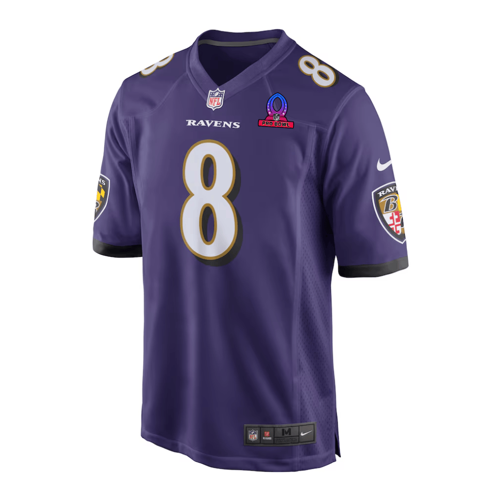 Lamar Jackson 8 Baltimore Ravens 2025 Pro Bowl Patch Game Men Jersey - Purple JS4731 nicesnker - Image 2