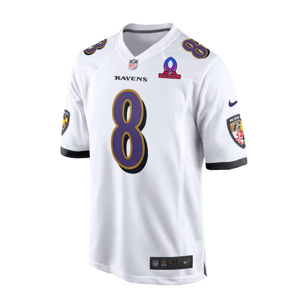 Lamar Jackson 8 Baltimore Ravens 2025 Pro Bowl Patch Game Men Jersey - White JS7358 nicesnker - Image 2