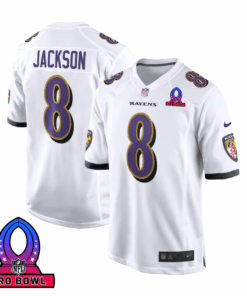 Lamar Jackson 8 Baltimore Ravens 2025 Pro Bowl Patch Game Men Jersey - White JS7358 nicesnker