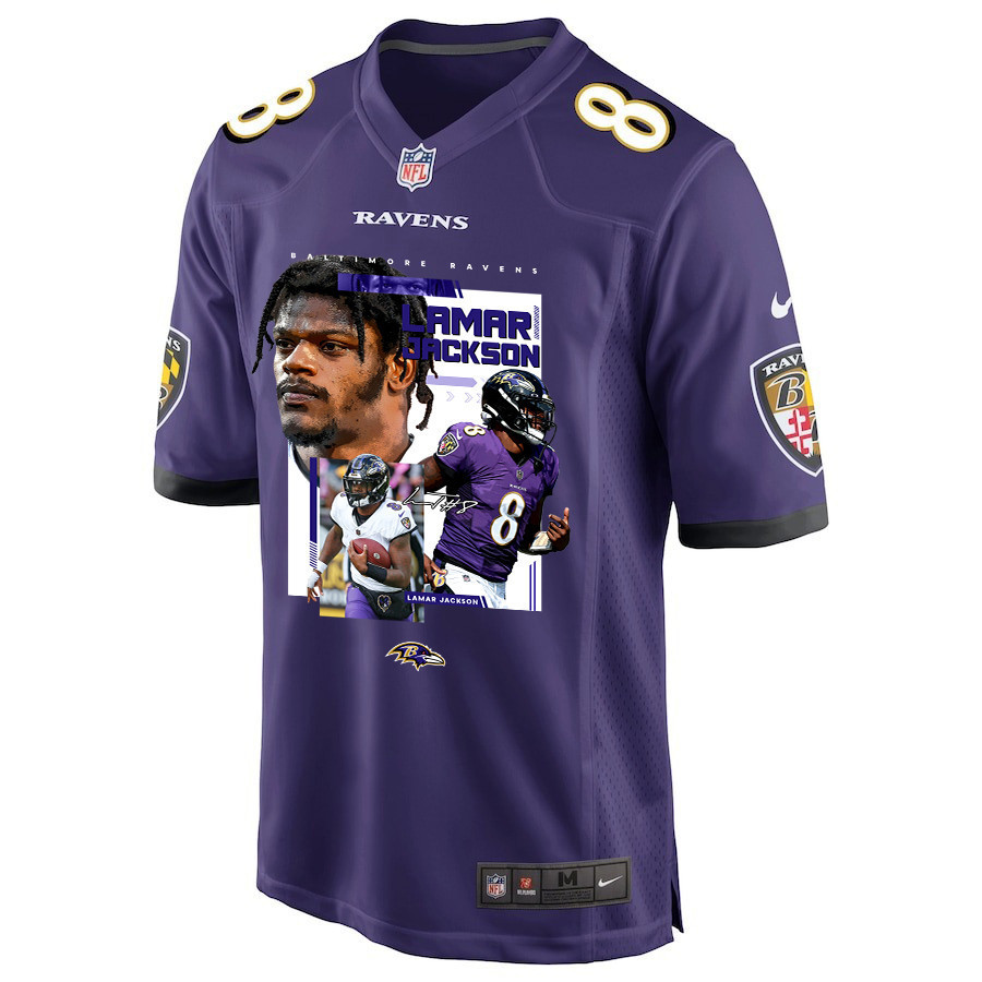 Lamar Jackson 8 Baltimore Ravens Cobra Jackson Game Men Jersey - Purple JS7288 nicesnker - Image 2