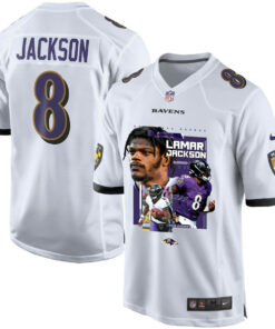 Lamar Jackson 8 Baltimore Ravens Cobra Jackson Game Men Jersey - White JS5509 nicesnker