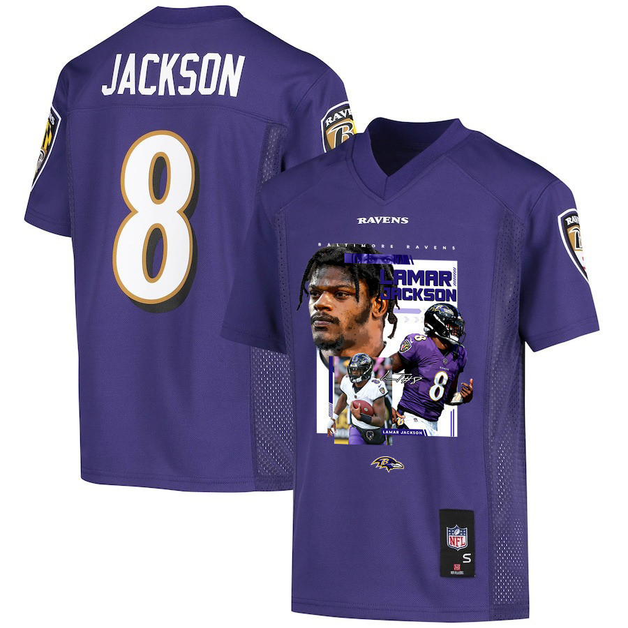 Lamar Jackson 8 Baltimore Ravens Cobra Jackson Game YOUTH Jersey - Purple JS5726 nicesnker