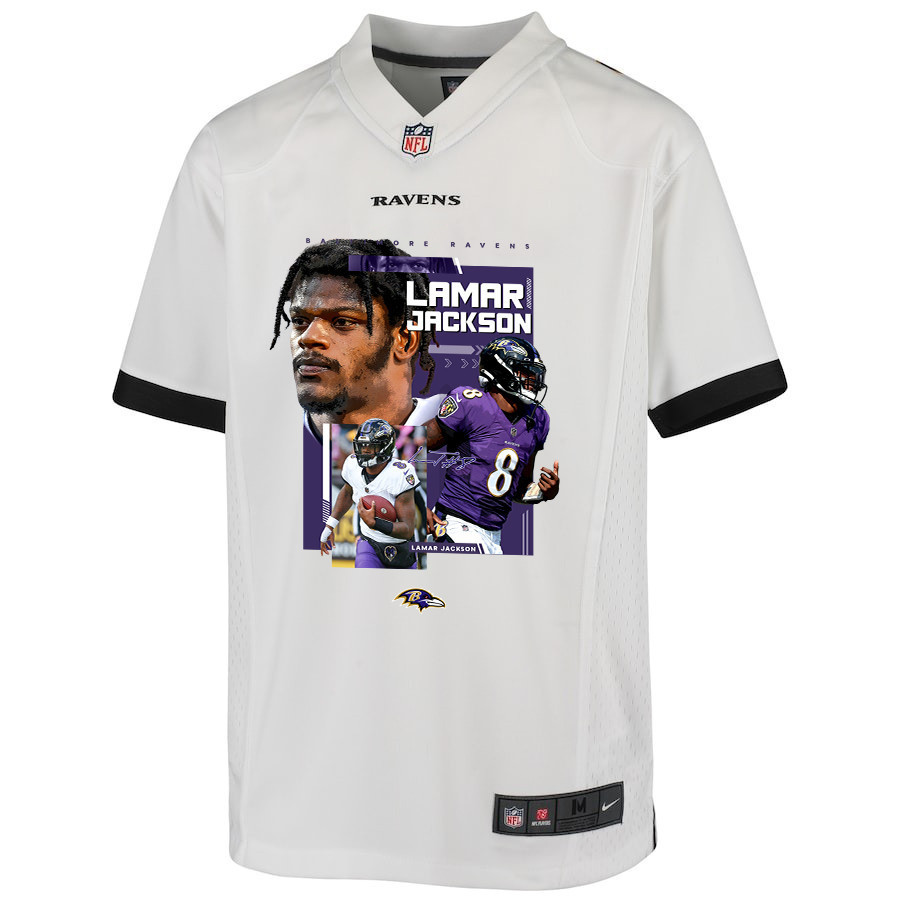 Lamar Jackson 8 Baltimore Ravens Cobra Jackson Game YOUTH Jersey - White JS2264 nicesnker - Image 2