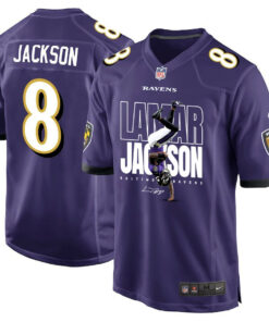 Lamar Jackson 8 Baltimore Ravens Lamar the Merrier Game Men Jersey - Purple JS4968 nicesnker