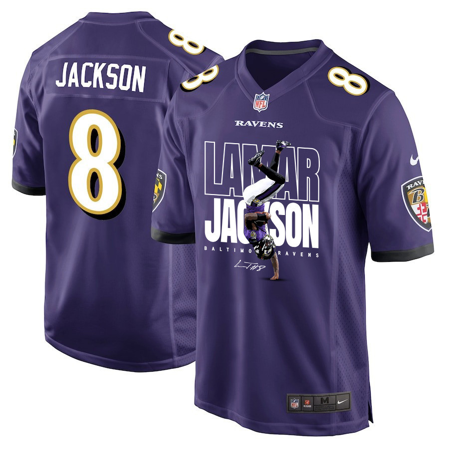 Lamar Jackson 8 Baltimore Ravens Lamar the Merrier Game Men Jersey - Purple JS4968 nicesnker