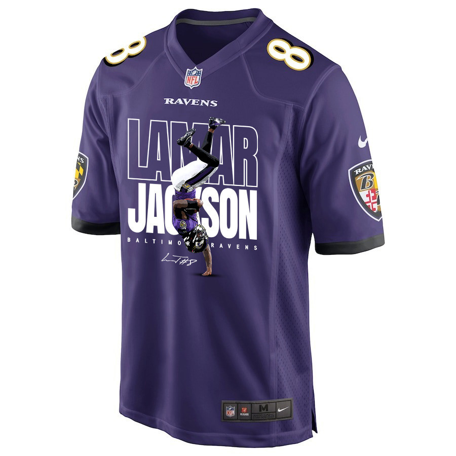 Lamar Jackson 8 Baltimore Ravens Lamar the Merrier Game Men Jersey - Purple JS4968 nicesnker - Image 2
