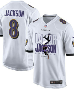 Lamar Jackson 8 Baltimore Ravens Lamar the Merrier Game Men Jersey - White JS4280 nicesnker