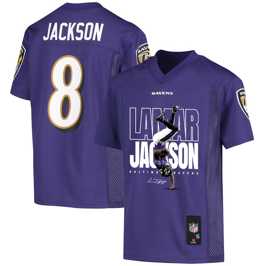 Lamar Jackson 8 Baltimore Ravens Lamar the Merrier Game YOUTH Jersey - Purple JS1141 nicesnker