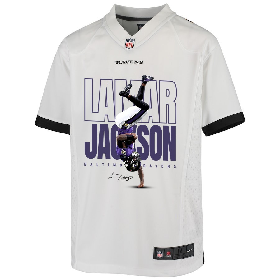 Lamar Jackson 8 Baltimore Ravens Lamar the Merrier Game YOUTH Jersey - White JS1264 nicesnker - Image 2