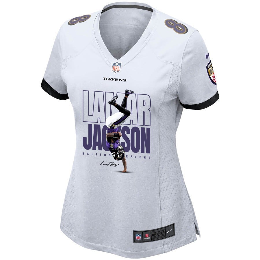 Lamar Jackson 8 Baltimore Ravens Lamar the Merrier Women Game Jersey - White JS4512 nicesnker - Image 3