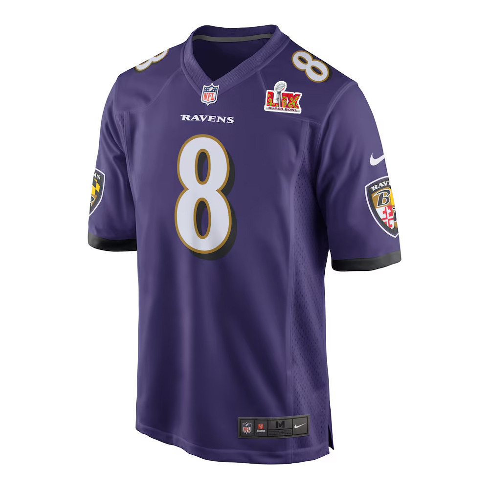 Lamar Jackson #8 Baltimore Ravens Super Bowl LIX Jersey - Men's - Purple JS2550 nicesnker - Image 2