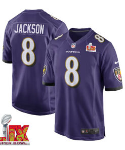 Lamar Jackson #8 Baltimore Ravens Super Bowl LIX Jersey - Men's - Purple JS2550 nicesnker