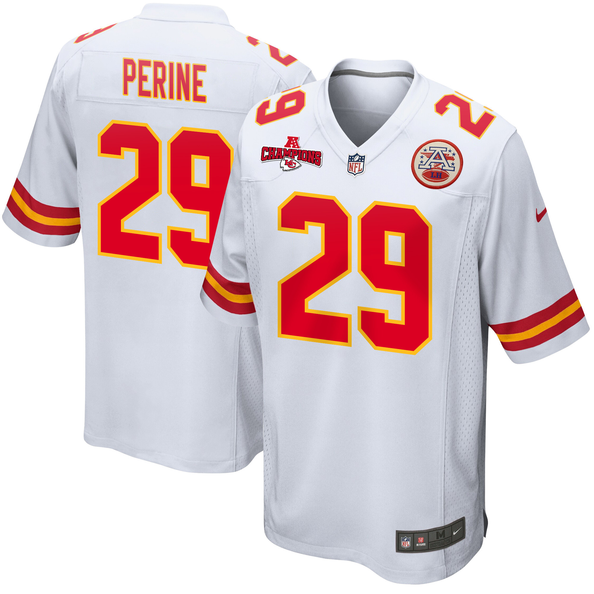 La'Mical Perine 29 Kansas City Chiefs AFC Champions Patch Game Men Jersey - White JS1339 nicesnker