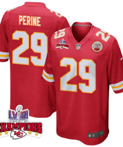 La'Mical Perine 29 Kansas City Chiefs Super Bowl LVIII Champions 4 Stars Patch Game Men Jersey - Red JS6027 nicesnker