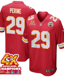 La'Mical Perine 29 Kansas City Chiefs Super Bowl LVIII Champions 4X Game Men Jersey - Red JS6704 nicesnker